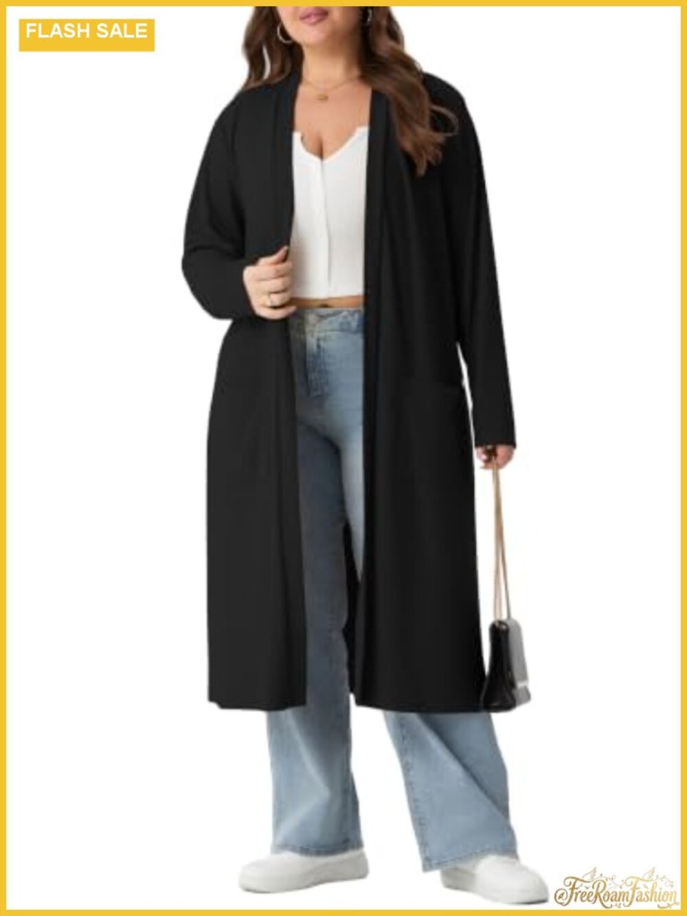 Plus Size Long Duster Cardigan Open Front Maxi Sweater with Pockets